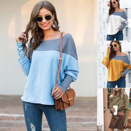 Sexy Casual Female Pullovers Splicing Sweatshirts Fashion Off The Shoulder Women Long Sleeve Loose Lady Hoodies 210517