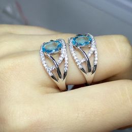 Cluster Rings MeiBaPJ925 Sterling Silver Inlaid With Natural London Blue Topaz Stone Open Ring For Women284B