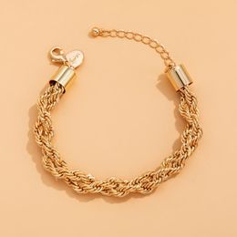 Link Chain KunJoe Fashion Simple Twisted Rope Bracelet For Women Men Vintage Punk Charm Gold Colour Bangle Wrist Jewellery GiftLink