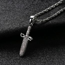 New Hip Hop Fashion Charm Men's Hip Hop Jewellery Copper Gold Plated Cool Sword Pendant Necklace Micro Pave Zircon High Quality Party Gifts
