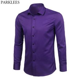 Purple Men's Bamboo Fibre Dress Shirt Brand Slim Fit Long Sleeve Chemise Homme Non Iron Easy Care Formal Shirt For Men 210708