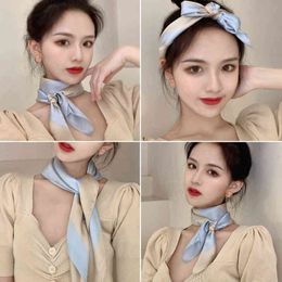 Korean Fashion Women Square Scarf All-match Wraps Elegant Floral Dot 4 Seasons Head Neck Hair Tie Band Neckerchief WKS004