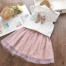 Kids Girl Dress Summer Girls Princess Flowers Pattern Mesh Costumes Bow-knot Vestidos Clothing 210429