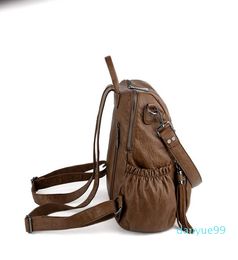 Women Backpack Purse PU Washed Leather Convertible Ladies Rucksack Tassel Zipper Pocket Shoulder Bag