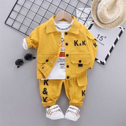 Autumn Children Clothes Baby Boys Jacket Suit T-Shirt Pants 3Pcs/sets Spring Kids Infant Clothing Toddler Sportswear 0-4 years 211224