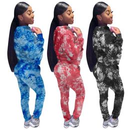 New Jogging suits Women tie dye tracksuits Fall winter long sleeve outfits hooded jacket top+sweat pants two Piece Set Plus size Casual black sweatsuits 5994