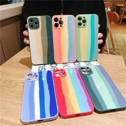 rainbow phone Cases Camera Protect Shockproof for iPhone 12 Mini 11 Pro X XS Max XR case Silicone glass CellPhone Cover