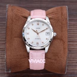 Fashion Women Genuine leather sport calendar Watches waterproof Sapphire Automatic Mechanical roman number Wrist watch 33mm