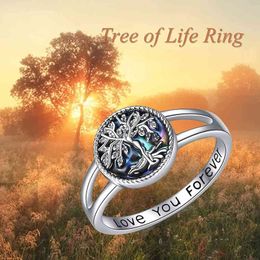 Celtic Tree of Life Rings for Women Silver Abalone Shell Cute Family Jewelry Gifts Girls Friends Mom Anillos Muje