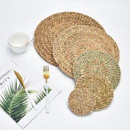 Mats & Pads Corn Husk/Jute Grass Woven Table Placemat Nordic Style Non-slip Heat Insulation Furniture Decoration Mat Coffee Cup