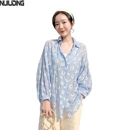 Summer Polyester Shirt Ultra-thin Sunscreen Female Design Sense Niche Small Daisy Printed 210514