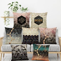 Decorative Pillow Case Diamond Abstract Figure Rhombus Printed Nice three-dimensional Printing Cushion Cases Liene Material Letter Background Throw Pillowcases