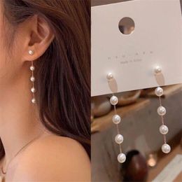 Long Pearl Tassel Gold Colour Dangle Earrings for Women Wedding Drop Earing Fashion Jewellery Hanging Pendientes Gifts