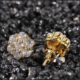 Stud Earrings Jewelry 18K Real Gold Hiphop Cz For Men Women And Girls Gifts Diamond Studs Punk Drop Delivery 2021 Mx3Oi