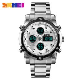 Men's Watches Dual Display LED Digital Waterproof Full Steel Quartz Watch Men Clock Luxury Brand Relojes SKMEI X0524