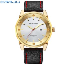 Top Luxury Brand CRRJU Men Sports Watches Men's Quartz Date Clock Man Leather Army Military Wrist Watch Relogio Masculino 210517