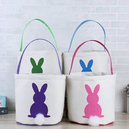 120pcs Easter Rabbit Basket Easter Bunny Bags Rabbit Printed Canvas Tote Bag Egg Candies Baskets 4 Colours Sea Shipping DAP437