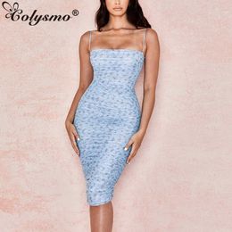 Colysmo Floral Dress Women Backless Sexy Bodycon es Summer Beach Party Club Wear Pleated Ruched Knee-length 210527