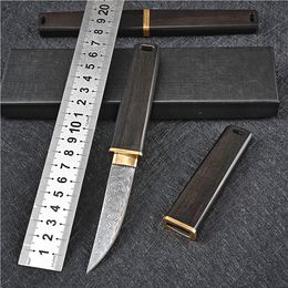 Ex-factory Price High End VG10 Damascus Steel Blade Straight Knife Drop Point Blades Brass + Ebony Handle Knives With Wood Sheath