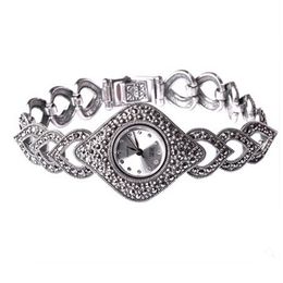 Jade Angel Thail Sterling Marcasite Antique Watch Womens Jewelry 925 Silver Bracelet