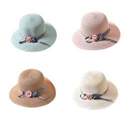 Female Summer Travel Flowers Bow Fisherman Straw Hat Fashion Parent-child Shade Beach Holiday Casual Wide Brim Hats