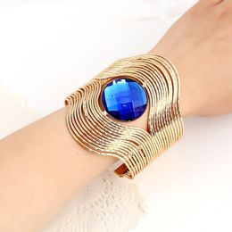 Bangle Fashion Unique Design Wire Multilayer Bracelet Women Metal Plated Personalized Striped Opening Round Stone Wide Jewelry