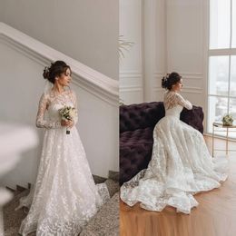 Lace Appliques Wedding Dresses Long Sleeve A Line Beaded Tulle Gown Custom