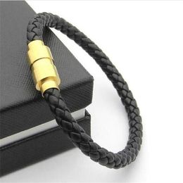 Fashion Jewelry Leather Bracelet Magnet Clasp Leather Braid charm Bracelet Pulseira Men's Stainless Steel Magnet Clasp bangles