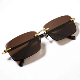 Sunglasses Natural Crystal Stone Glasses Men's Frameless Cut Edge Cool White Flat Light Tan