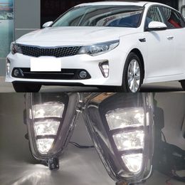 1 Set Car LED DRL Daytime running light Fog Lamp With yellow turn signal Day light foglights For Kia K5 Optima 2016 2017