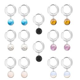 Natural crystal stud Stainless Steel Round Amethyst Turquoise Pendant Ring Earrings