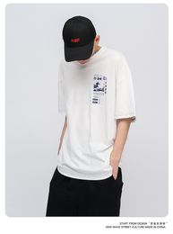 Spring Summer Short-sleeved T-shirt Men's Simple Printed Street White Five-sleeve Couple Clothes