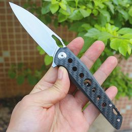 High Quality Ball Bearing Flipper Folding Knife D2 Satin Blade Carbon Fibre + Steel Sheet Handle Outdoor EDC Pocket Knives