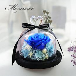1Set Small Rose in a Glass Dome on a Wooden Base for Women Valentine's Gifts Home Table Decoration Eternal flowers birthday gift