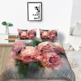 peonies bedding Australia - Bedding Sets Pink Peony Set Artistic Design Beautiful Duvet Cover For Girls King Single Double Twin Full Queen Bed Oil Painting