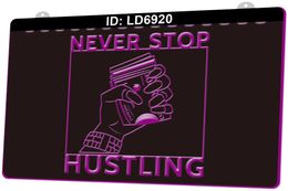 LD6920 Never Stop Hustling 3D Engraving LED Light Sign Wholesale Retail