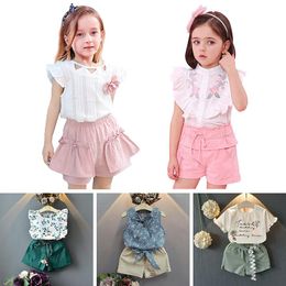 light green colours Canada - Clothing Sets VOGUEON Little Girl Summer 2 Pcs Set Children Tops + Pants Suit Cartoon Floral Print Outfit Kids Sleeveless High Quality Cloth