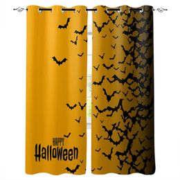Halloween Orange Bat Gradient Blackout Curtains For Living Room Bedroom High Shading Drapes Blinds Kitchen Curtain &