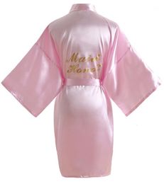 Women's Sleepwear Pink Satin Maid Of Honour Robes Bridal Party Robe For Bride And Bridesmaid With Gold Glitter