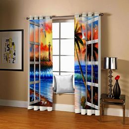 Curtain & Drapes Modern Blackout Curtains The Living Room Bedroom Cortinas 3D Kitchen Door Window Coconut Tree Oil Printed Drape