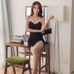 black lace mini Dress for women Summer Sleeveless V neck Backless Cotton Sexy Ladies Fashion night Party Dresses 210602