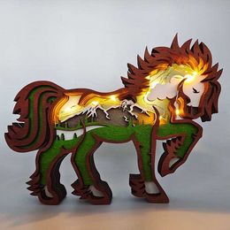 forest crafts UK - 3D Horse Craft Laser Cut Wood Material Home Decor Gift Art Crafts Wild Forest Animal Table Decoration Horse Statues Ornaments Room Decorating