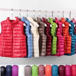 Ultra Light Slim Down Coat Women Winter Stand Collar Thin Jacket Windproof Padded Waistcoat Sleeveless Portable Duck Vest 210923