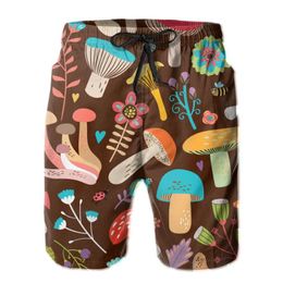 Men's Shorts Men Beach Quick-drying Swimming Trunks Cartoon Leaves Mushrooms Swimwear Swimsuit Beachwear Bathing