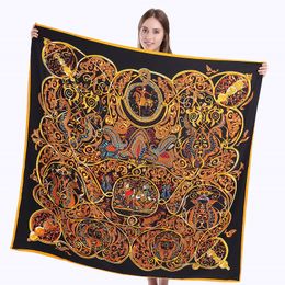 130cm Fashion New Twill Imitation Silk Scarf Large Square Hobbit Print Shawl Handkerchief