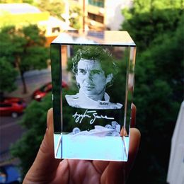 3D laser Ayrton Senna da Silva Racing driver Crystal Glass Paperweight Souvenir Kids Birtherday Gift & Business Gifts 210318