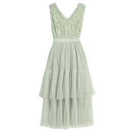 Light Green Tank Sleeveless V Neck Empire Lace Mesh A-line Cascading Ruffle Cake Long Dress Summer D1507 210514