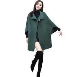 Women's Wool & Blends Woolen Coat For Women Mid-Length Cape Batwing Sleeve 2021 Spring And Autumn Winter Cocoon Shaped Loose Overcoat