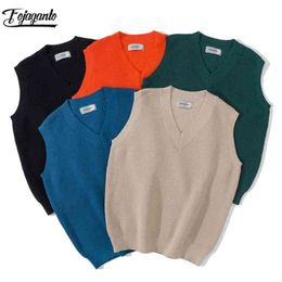 FOJAGANTO Brand Men Solid Sleeveless Sweaters Men Trendy Wild Pullover Sweater Tops V-Neck Casual Sweater Vest Male 210813