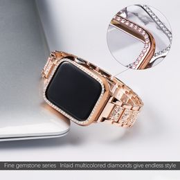 Luxury Diamond watchs cases + strap for Apple watch band 40mm 41mm 38mm 45mm 44mm 42mm 38mm Metal watchband iWatch Serie 3 4 5 6 se 7 bracelet